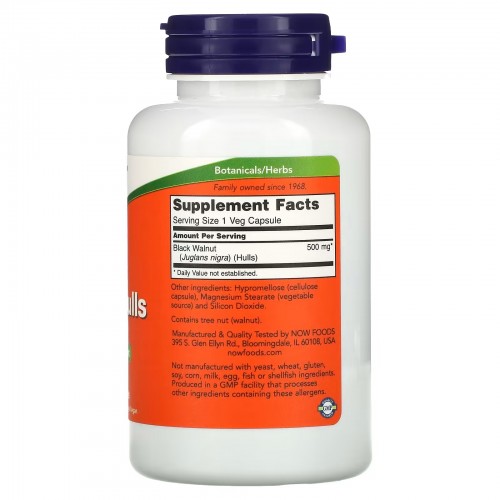 NOW Foods, скорлупа черного ореха, 500 мг, 100 вегетарианских капсул NOW Foods, скорлупа черного ореха, 500 мг, 100 вегетарианских капсул